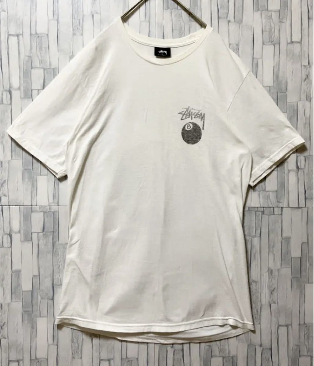 stussy ステューシー 半袖 Tシャツ ビッグロゴ デカロゴ サイズM ホワイト 8ボール エイトボール メキシコ製 両面プリント 送料無料