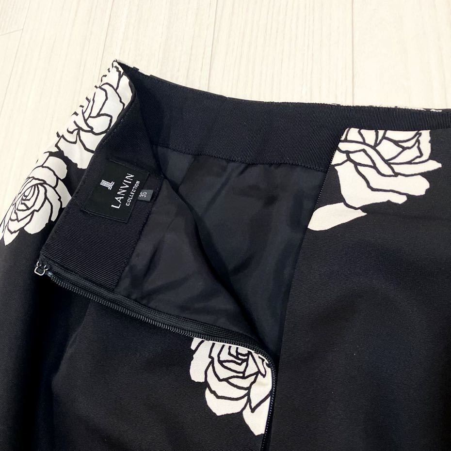 LANVIN ランバン　スカート　ブラック　バラ柄　サイズ36 美品　ポリエステル100% ひざ丈