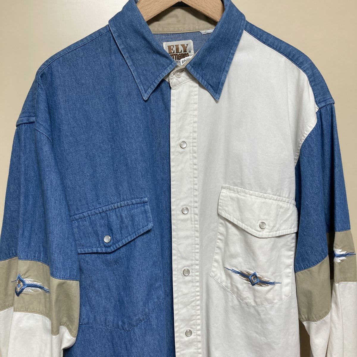 ELY CATTLEMAN 長袖ウエスタンシャツ 刺繍入り L ビンテージ オーバー ...