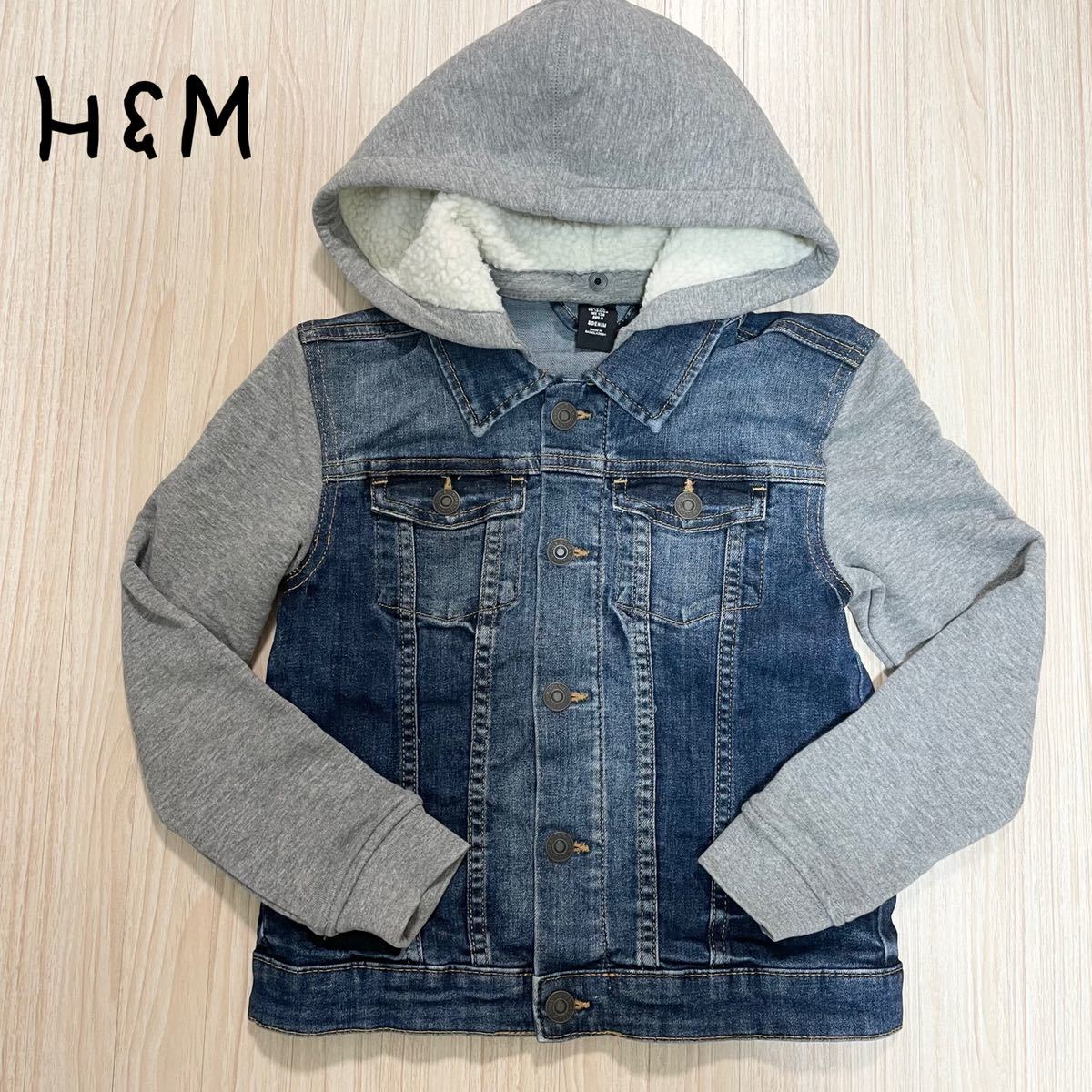 送料無料 H&M エイチアンドエム フード付き ボア デニムジャケット 7