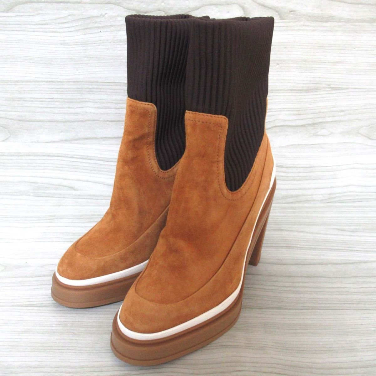 ほぼ未使用 HERMES エルメス リブ×スエードレザー チャンキーヒール