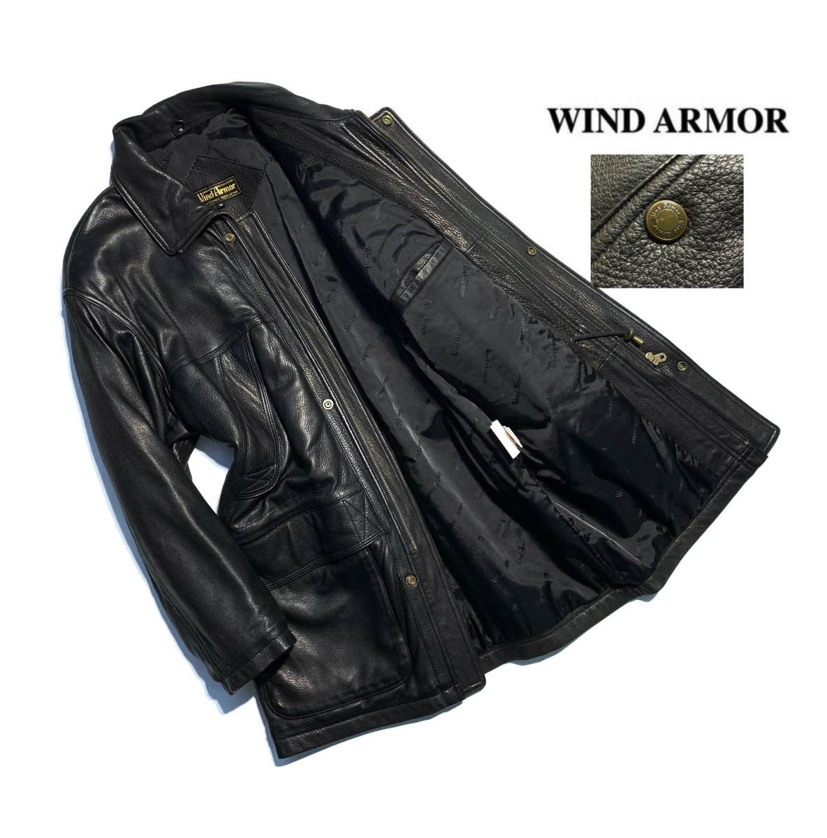最高級【定価15万】Wind Armor ウインドアーマー 鹿革 レザーコート ディアスキン M【イギリス革使用】黒 中綿 しなやかな革質 