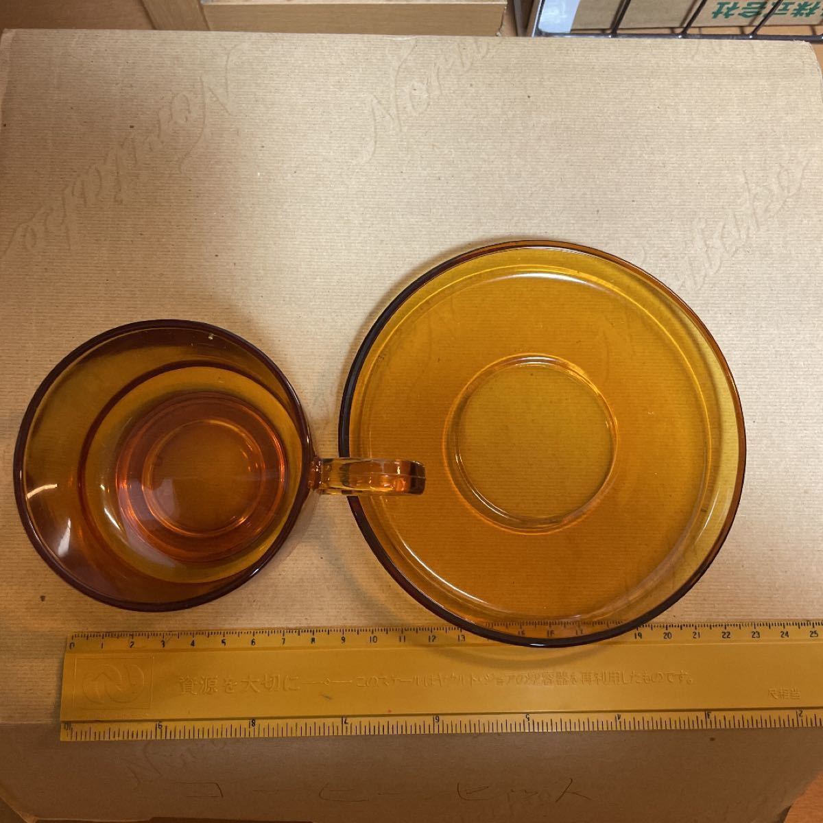 カップ&ソーサー ５客セット　昭和レトロ コーヒー　紅茶碗皿 琥珀色 ノリタケ ビンテージ アンバーグラス　未使用