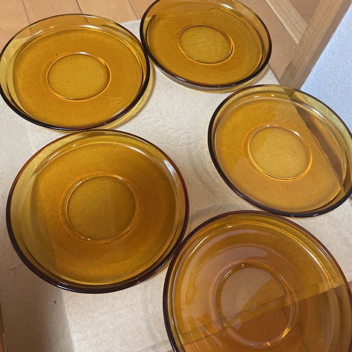 カップ&ソーサー ５客セット　昭和レトロ コーヒー　紅茶碗皿 琥珀色 ノリタケ ビンテージ アンバーグラス　未使用