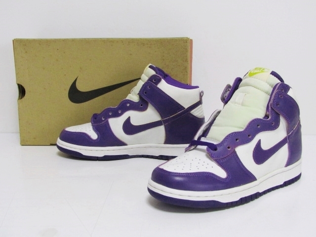 【国内正規品】靴99年製 1999 NIKE DUNK HIGH LE WHITE VARSITY PURPLE OG 630335-151 US6.5 ナイキ ダンク ハイ 90s 紫 パープル ビンテージ デッド 新品