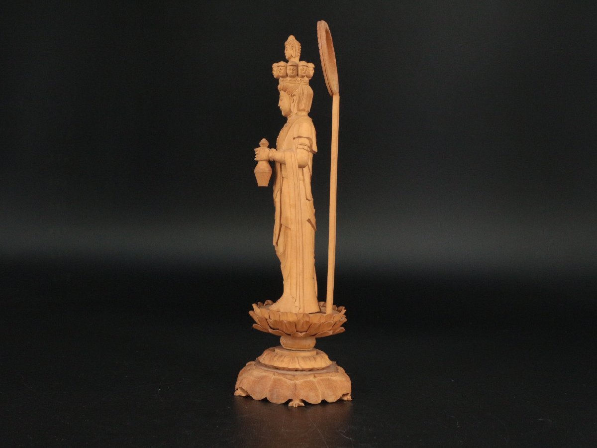 仏像 十一面観音菩薩立像 木彫 仏教美術 置物 精密彫刻 高さ約27.5cm
