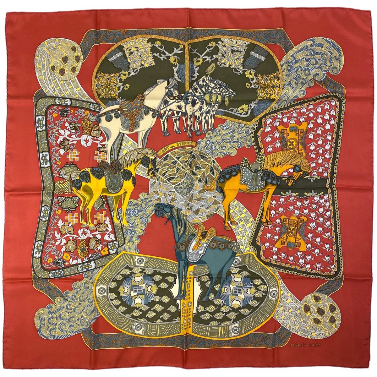 エルメス HERMES カレ 90 ART des STEPPES ステップ美術 馬柄 スカーフ