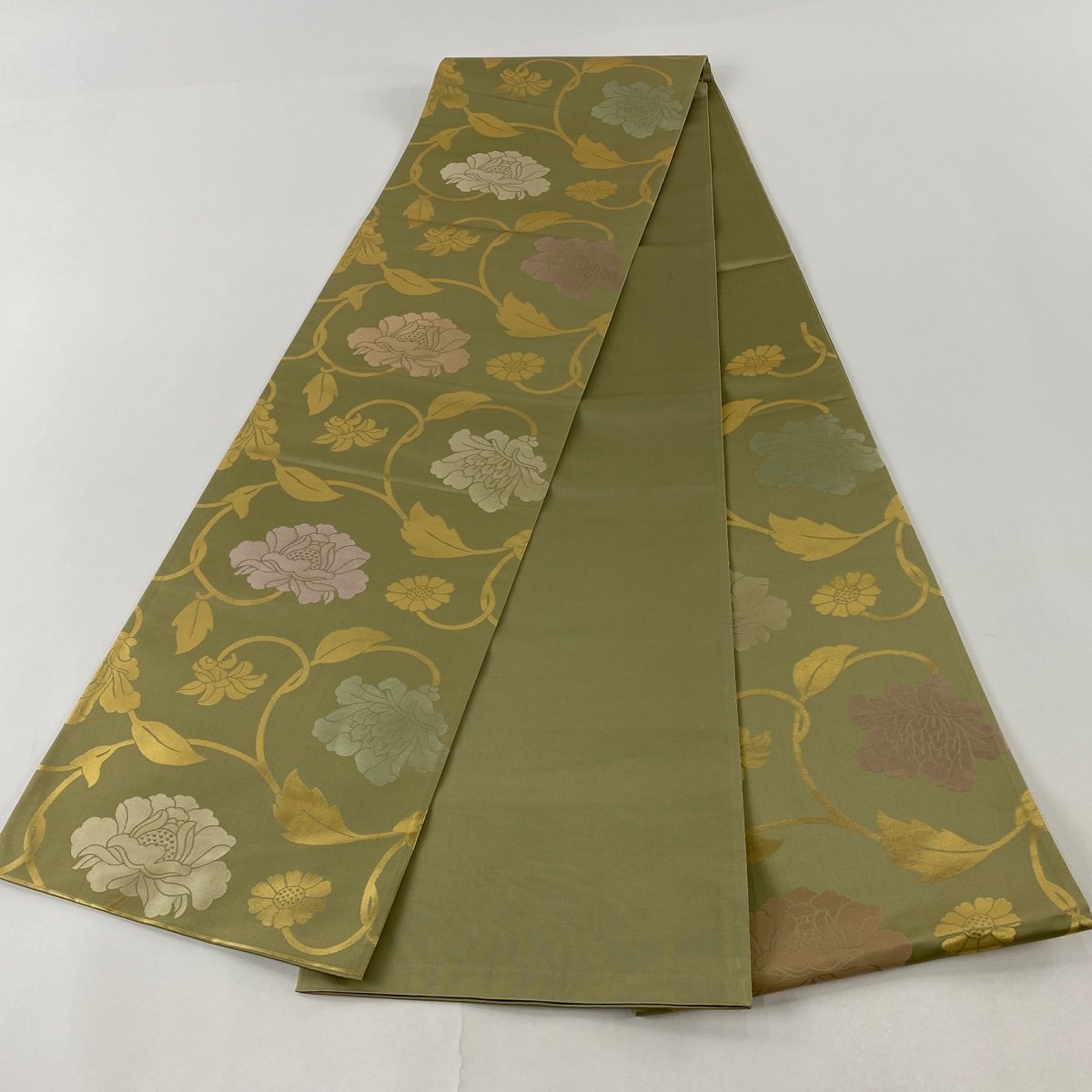 ☆美品☆ 袋帯 濃い灰色 草木染 箔屋清兵衛 桐藤文 長さ4m37cm 正絹