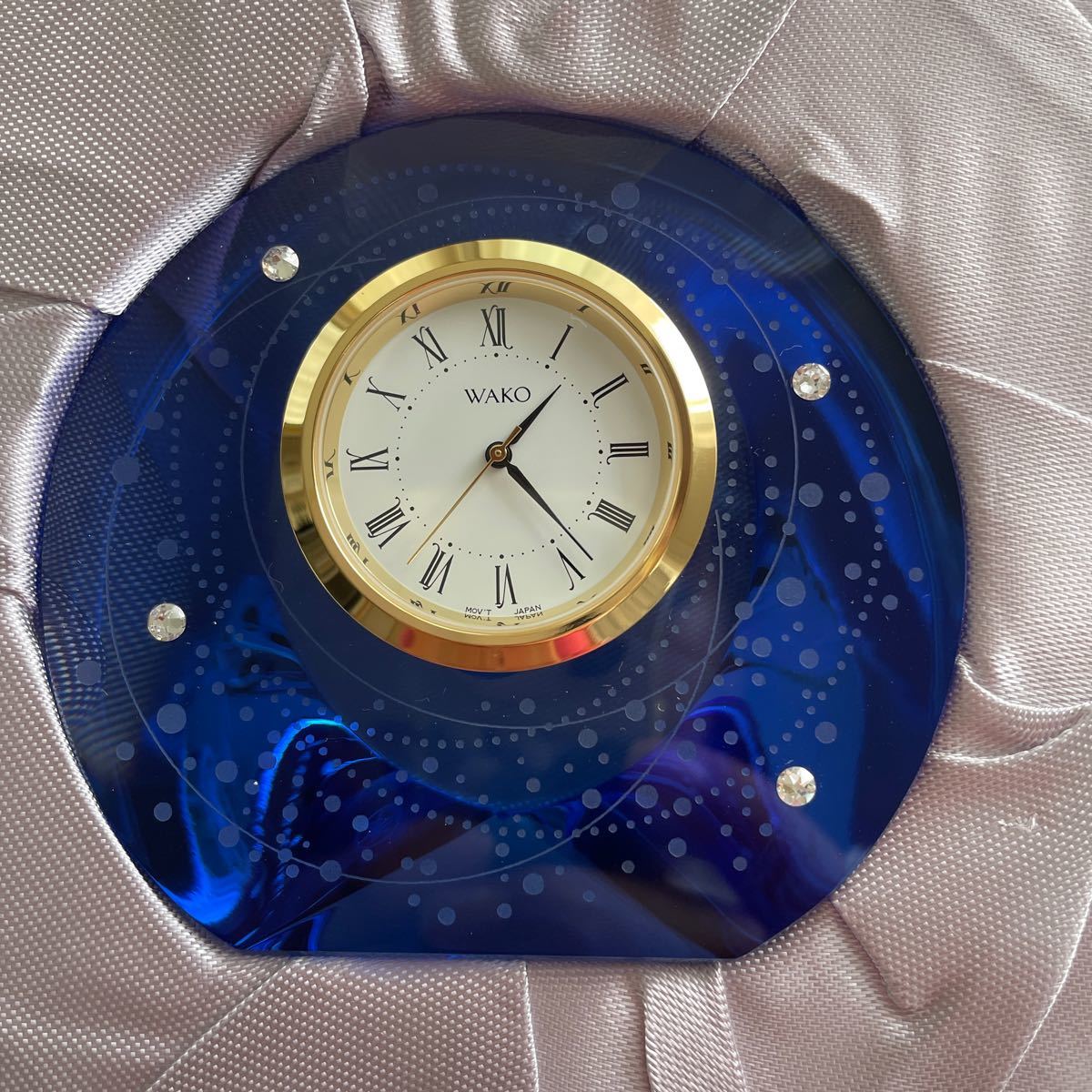 和光　置き時計　新品未使用　ブルー　ガラス WAKO 箱付き