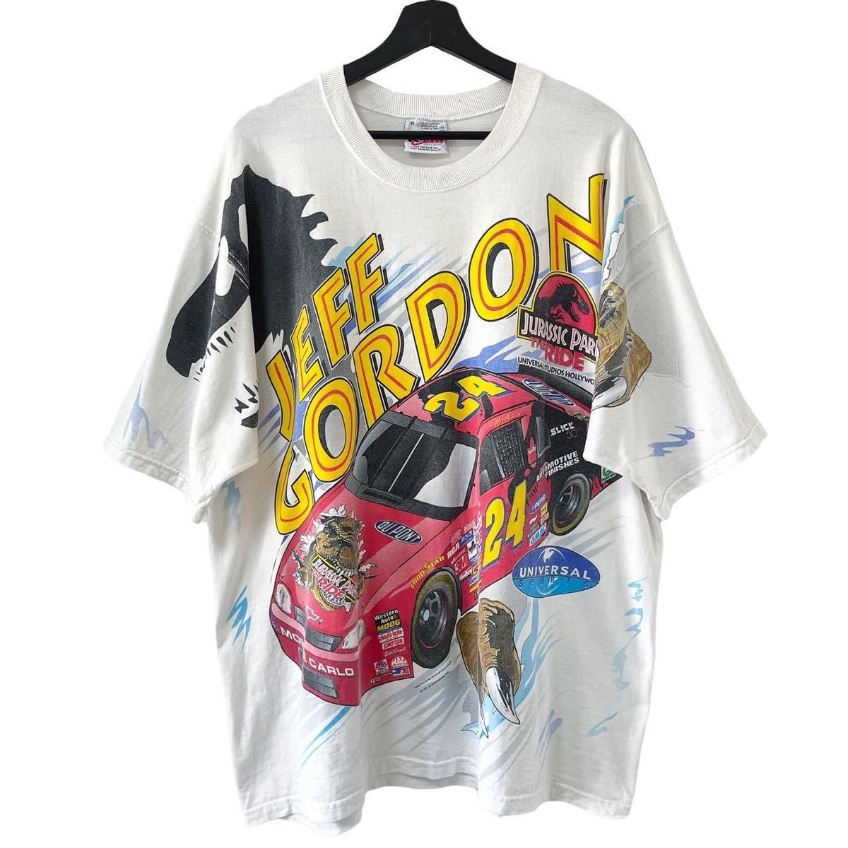 ■激レア■90s USA製 NASCAR JURASSIC PARK THE RIDE JEFF GORDON 映画 Tシャツ XL ナスカー ジュラシックパーク ムービー ビンテージ_画像1