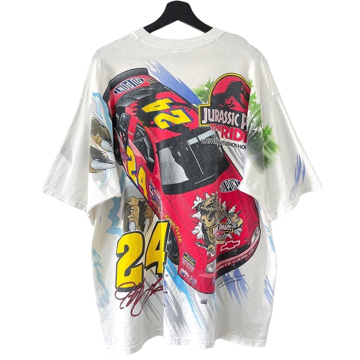 ■激レア■90s USA製 NASCAR JURASSIC PARK THE RIDE JEFF GORDON 映画 Tシャツ XL ナスカー ジュラシックパーク ムービー ビンテージ_画像2