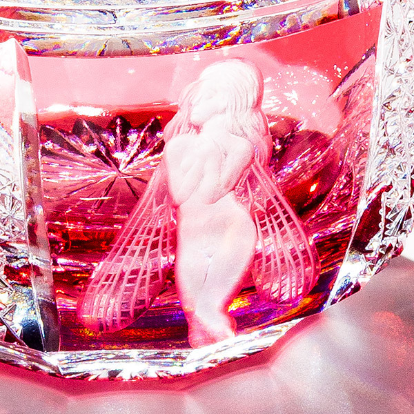 江戸切子×花岡グラヴィール 妖精の酒杯 金赤 ピンク
