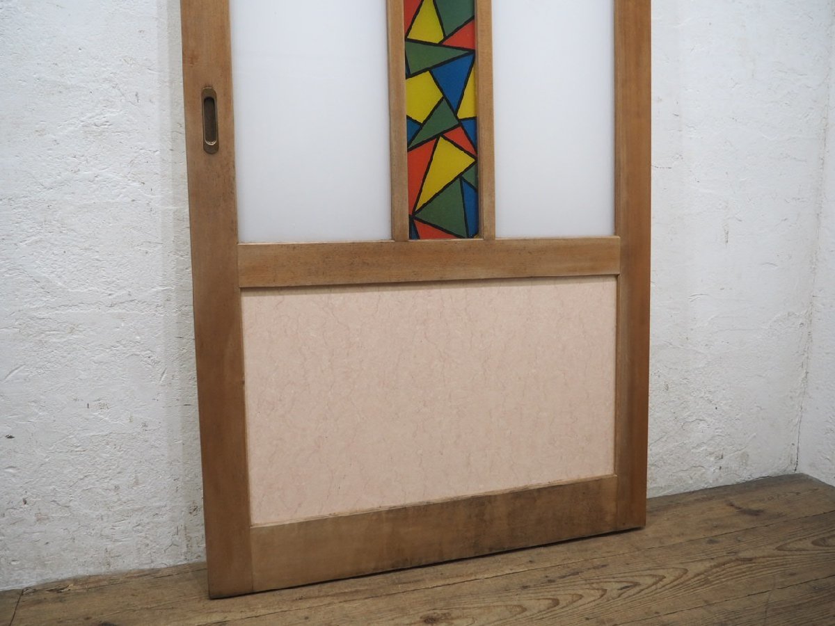 taF0534*[H175,5cm×W88cm]* acrylic fiber entering * wonderful design. retro old wooden sliding door * fittings sash stained glass manner Vintage L pine 