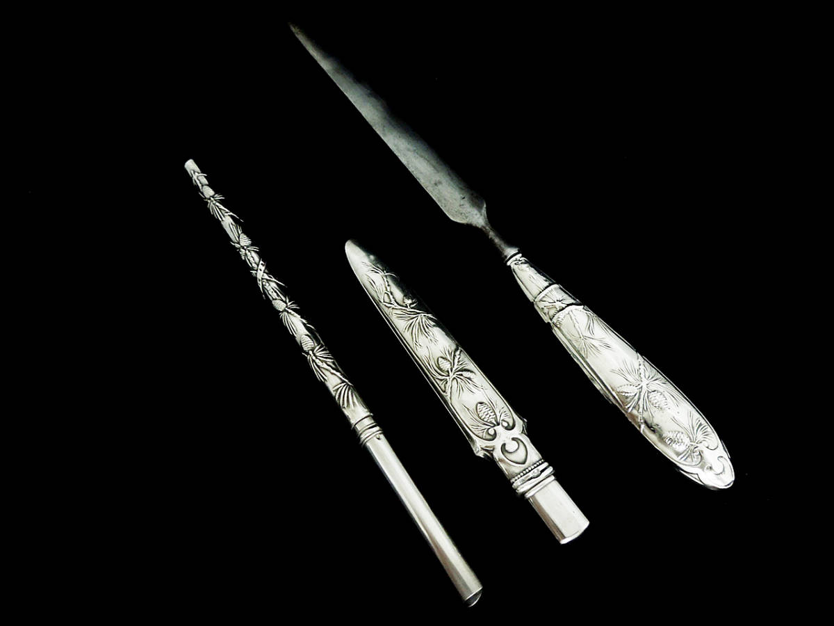 フランス　シルバーペン&ペーパーナイフ&ペンシル　筆記具　純銀_画像2
