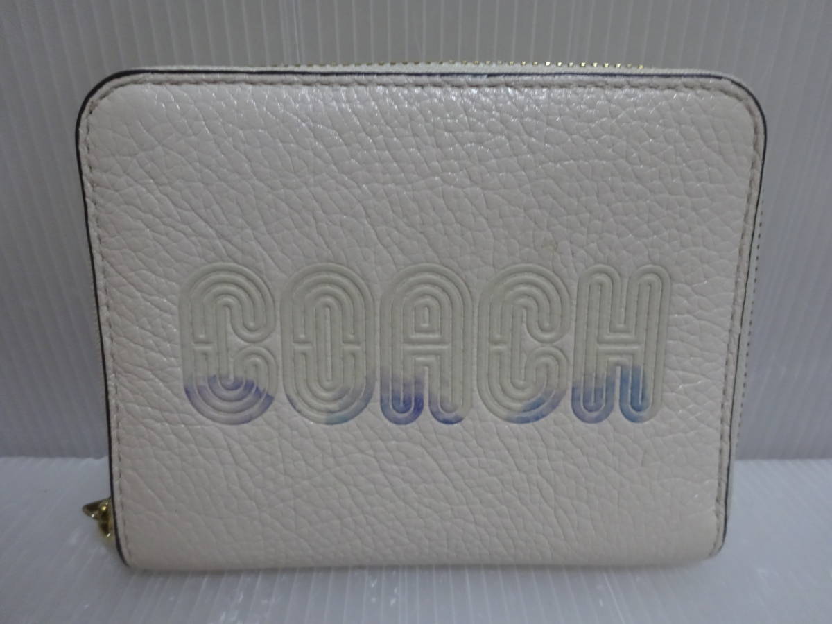 美品 COACH コーチ コンパクトジップ折財布 KAWA