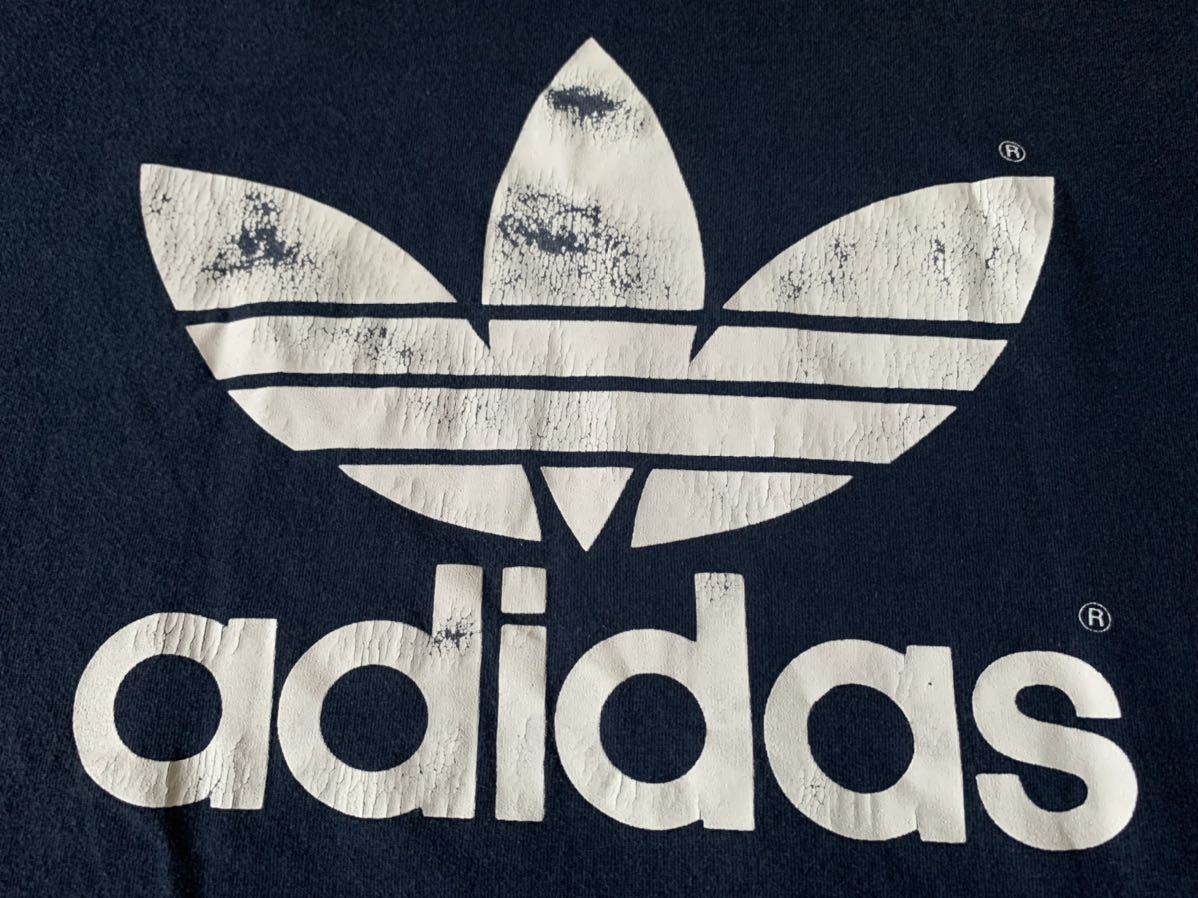 80s adidas vintage Tシャツ USA製 アメリカ製 アディダス ビンテージ トレフォイル ロゴ navy 紺_画像9