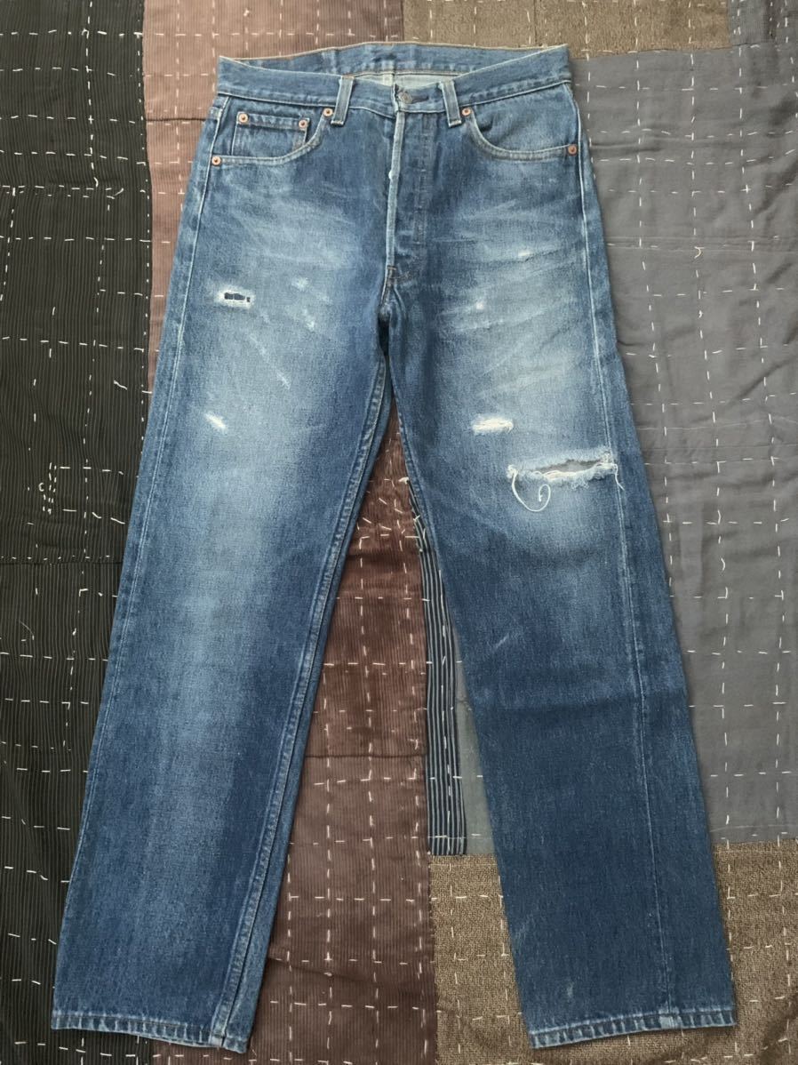 雰囲気抜群 90s 90年製 levi's 501 W30 L31 vintage ビンテージ USA製 アメリカ製 ダメージ クラッシュ 80s ハチマル_画像2