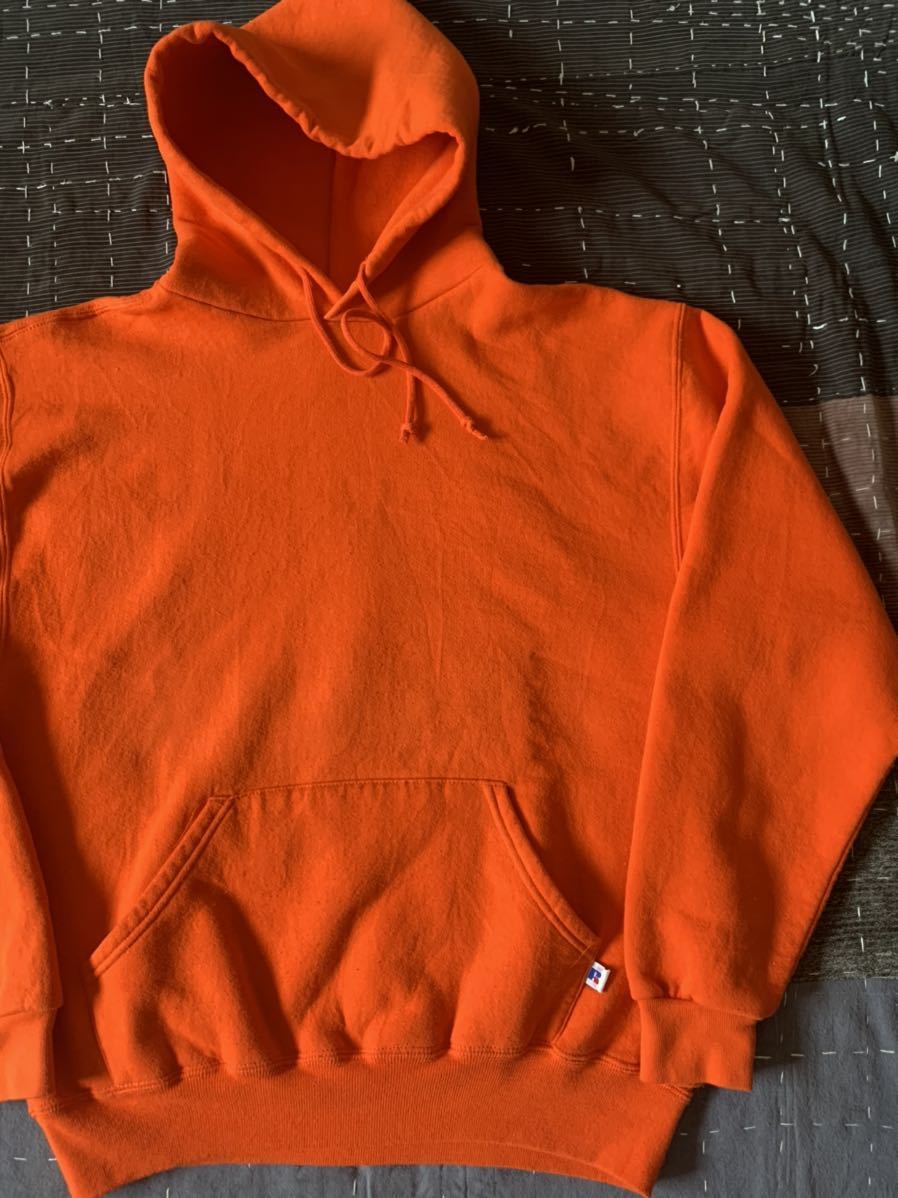 90s L Russell ビンテージ スウェット パーカー USA製 アメリカ製 ラッセル オレンジ 無地 vintage