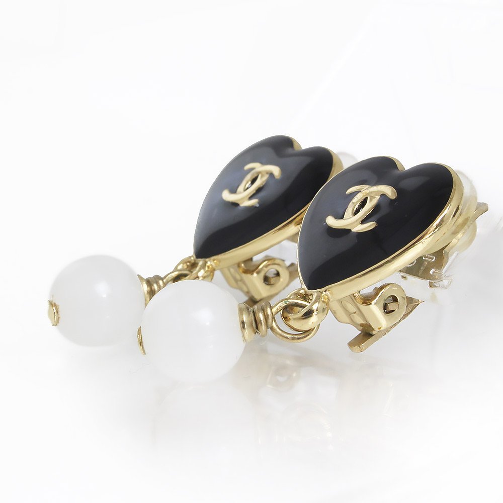 シャネル CHANEL ハート パール YES NO イヤリング ブラック ゴールド