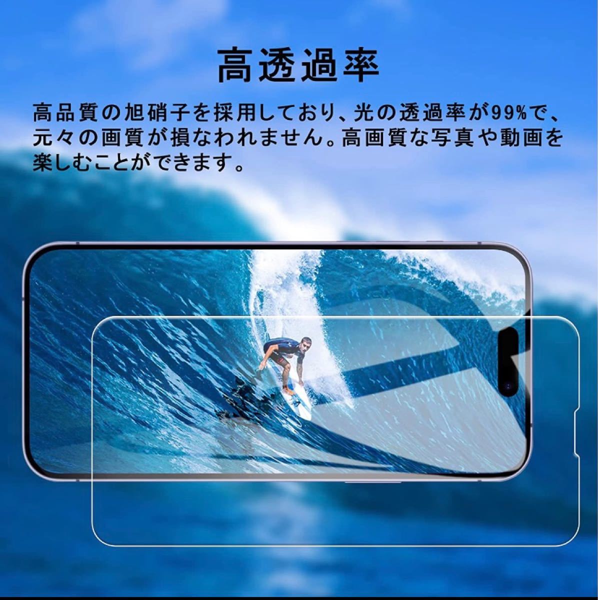 iPhone 14 Pro 專用 ガラスフィルム 6.1インチ対応 AGC旭硝子素材製 ガイド枠付き 9H硬度 気泡防止 飛散防止