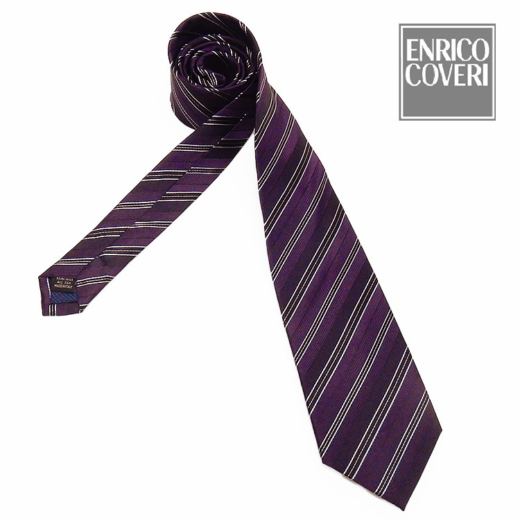ENRICO COVERI　イタリア製ネクタイ　濃紫系　ストライプ　シルク100％　メール便可　エンリココベリ　ENC27_画像1