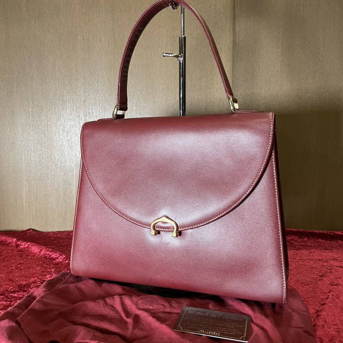 美品 高級 Cartier カルティエ 台形型 レザー 本革 ワンハンドル