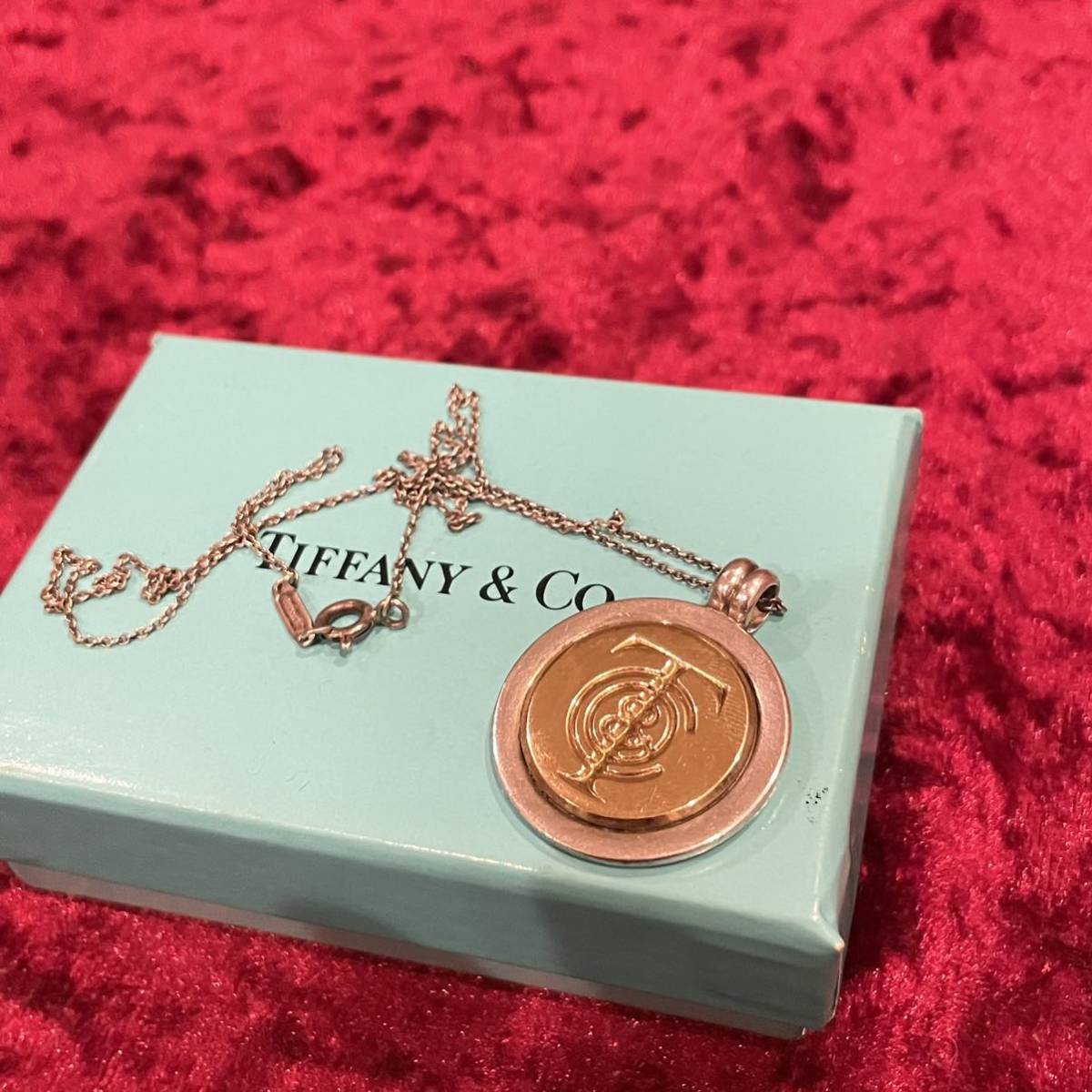 K18×SV925 Tiffany ティファニー T&Cロゴ メダル ネックレス
