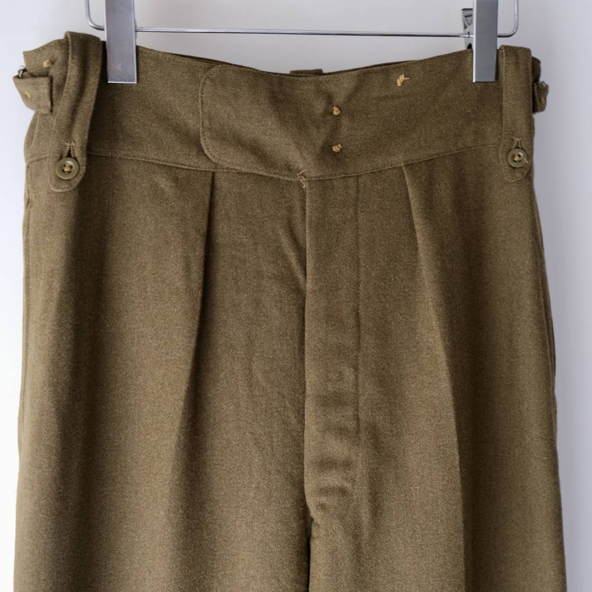 [ England army Vintage ] wool tuck trousers pants / olive series / military France Work Europe britain army UK