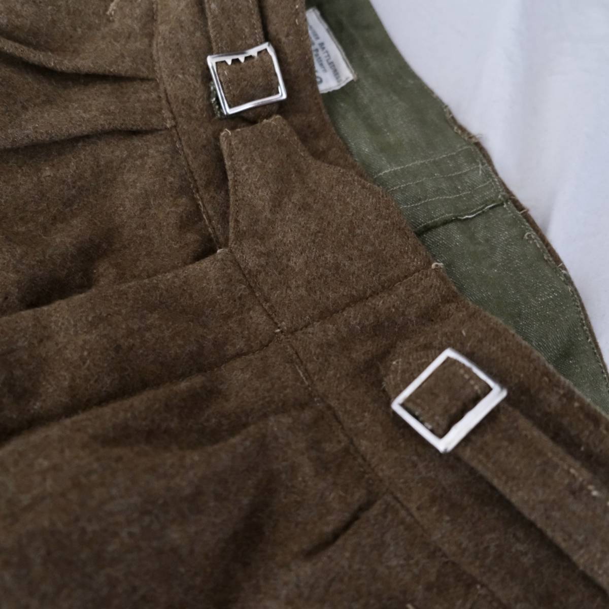 50s[ England army Vintage ] wool tuck trousers pants / olive series / military France Work Europe britain army UK