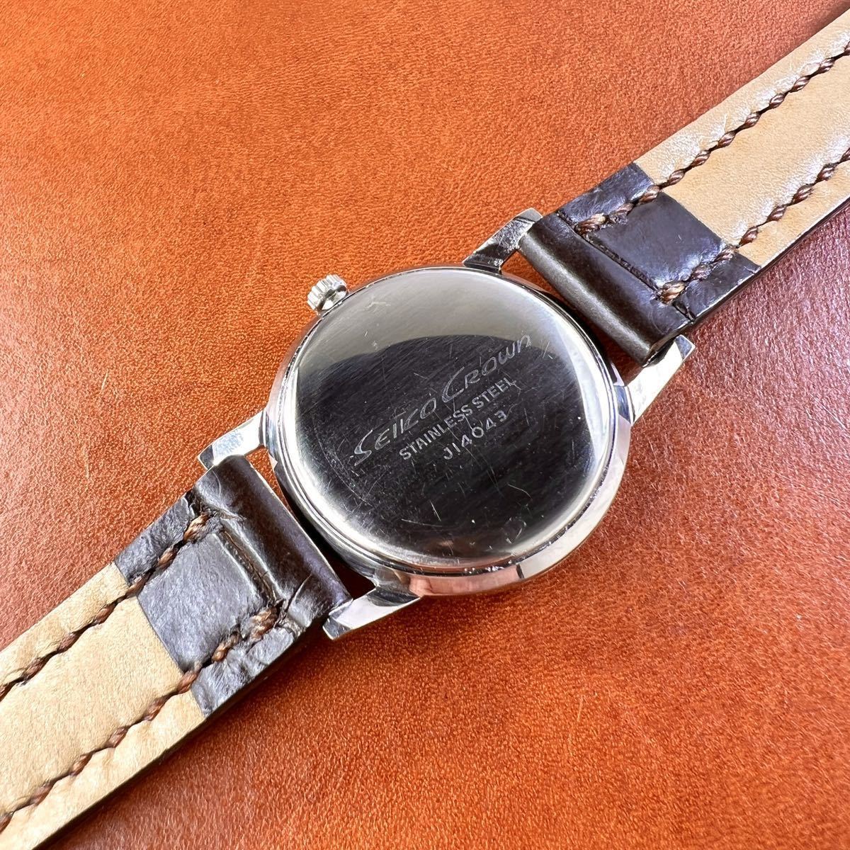 OH済! 美品! SEIKO Crown クロコダイル本革 手縫いベルトDバックル付