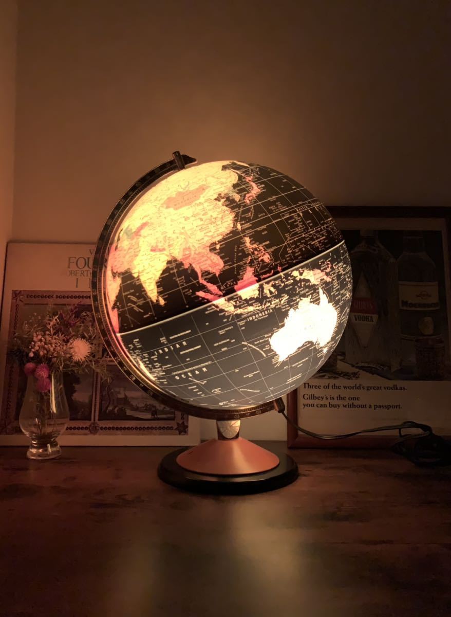 超希少 デンマーク製 アンティーク 地球儀 ライト ビンテージ 英語表記 卓上ランプ 照明 インテリア ディスプレイ 地理 世界地図 レア 