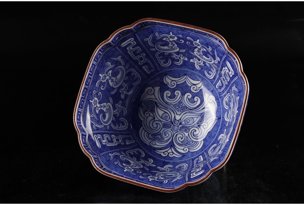 十四代 辻常陸 染錦 魚藻水禽文 菓子鉢 一点