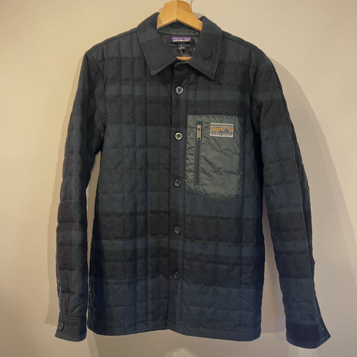 パタゴニア リサイクル ダウンシャツ ジャケット S ブラック チェック ウール 限定タグ Patagonia_画像1