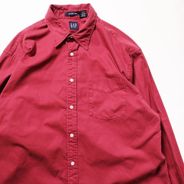 90's ギャップ GAP コットン ツイル ビッグシャツ 濃赤系 (L) 長袖 90年代 旧タグ オールド