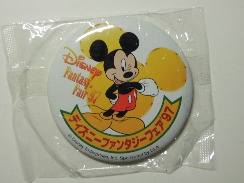 ■非売品・レア ディズニーファンタジーフェア'97 オリジナル缶バッジ Disney Fantasy Fair　未開封品 ミッキー_画像1