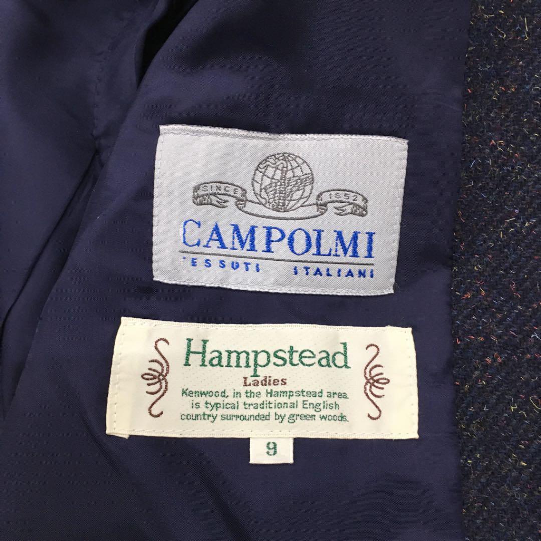 Hampstead COMPOLMI ハムステッド テーラードジャケット ツイード ウール イタリア製生地使用 ツーベンツ レディース サイズ9号 紺色