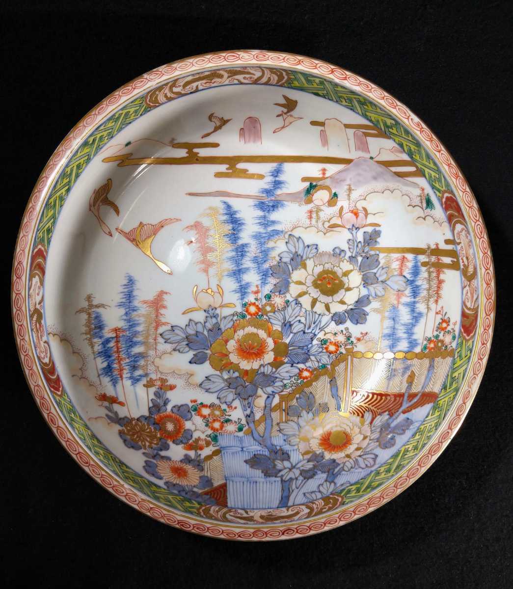 古伊万里 豪華絢爛 染付 金彩 色絵 龍に鳳凰文 鶴に牡丹 花鳥図 29cm 大鉢 江戸後期 bcat-Ca2422_画像6