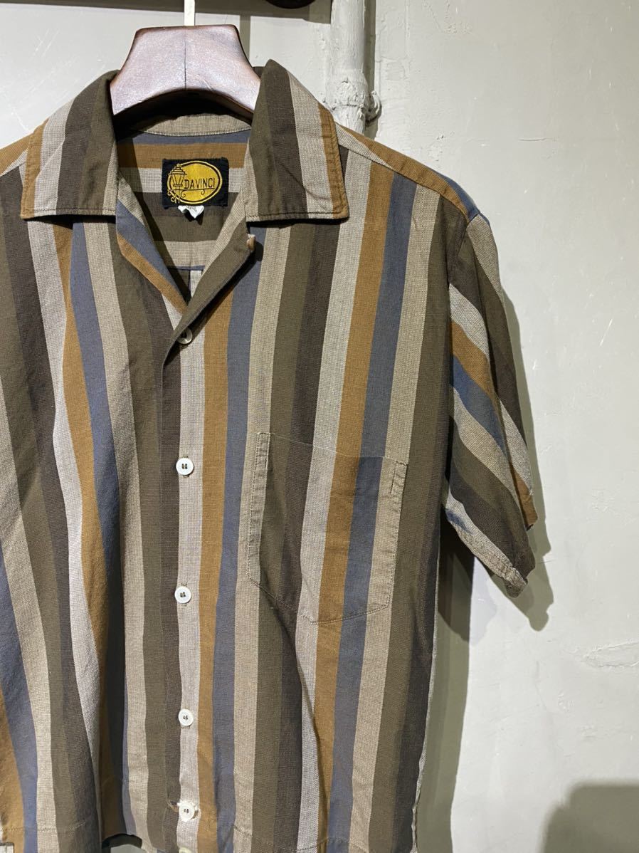 [ prompt decision ]60s DAVINCI da vinchi da bin chi open color shirt short sleeves . collar stripe usa America made old clothes Vintage Vintage S