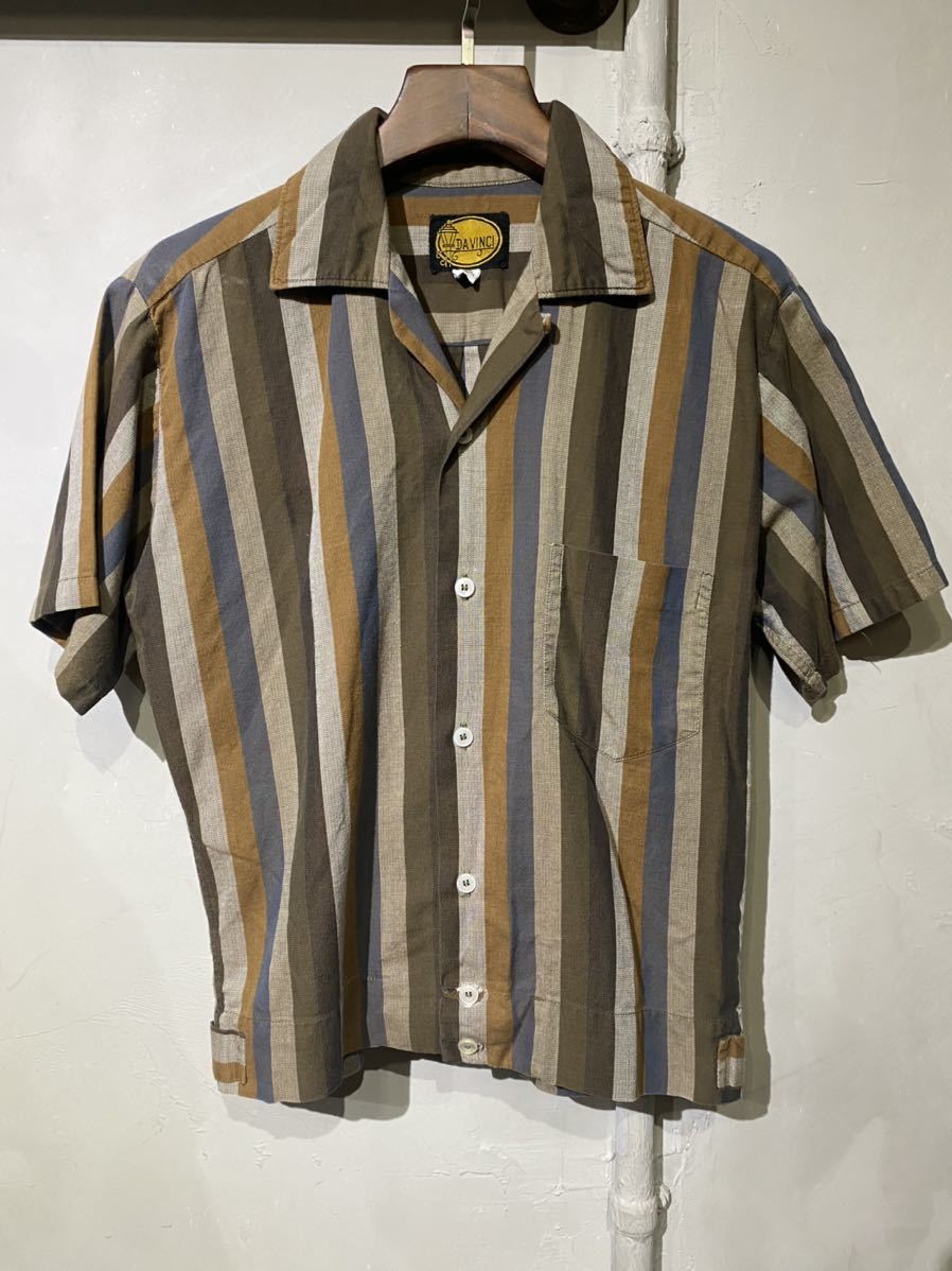 [ prompt decision ]60s DAVINCI da vinchi da bin chi open color shirt short sleeves . collar stripe usa America made old clothes Vintage Vintage S