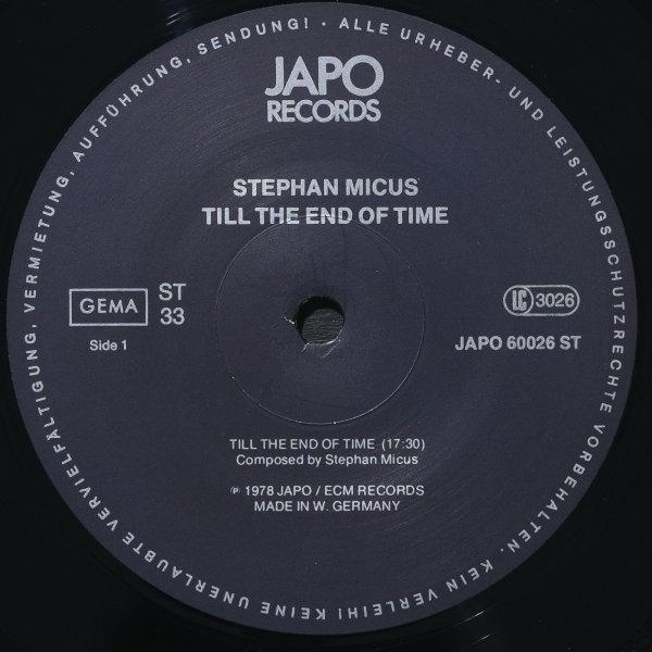 【独オリジナル】STEPHAN MICUS W.GERMANY盤 TILL THE END OF TIME ステファンミクス JAPO ECM RARE_画像4