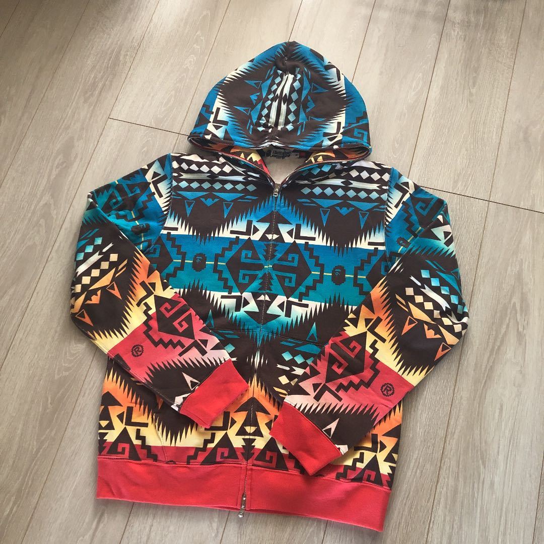 美品 a bathing ape ネイティブ柄 フルジップ パーカー メンズM ア