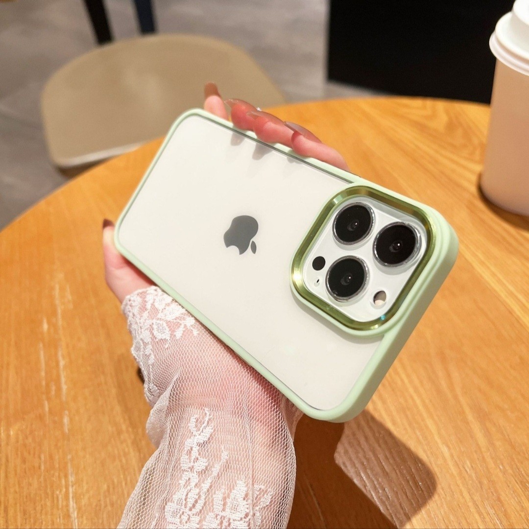 iPhoneケース iPhone14Pro グリーン 緑 クリア 透明 シンプル 韓国 新品