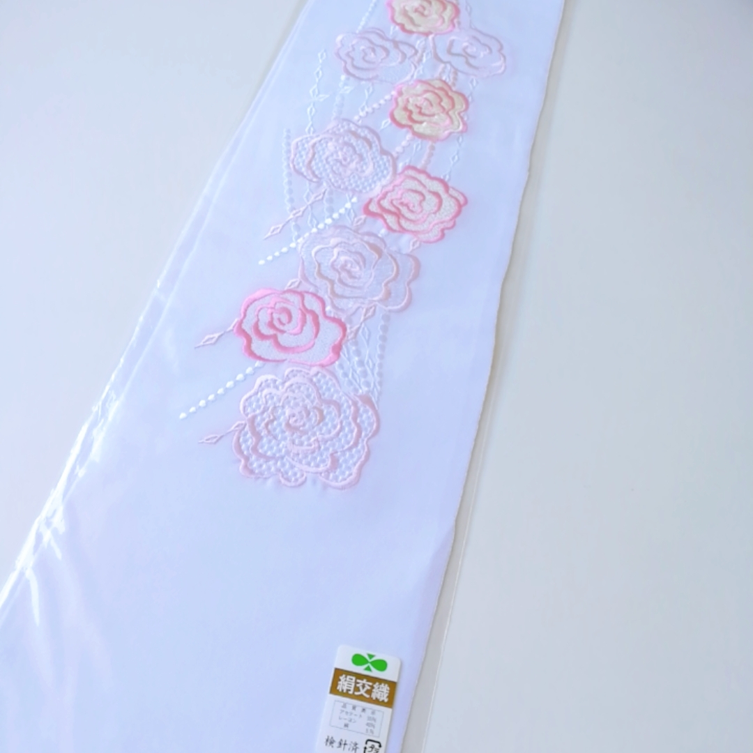 豪華　刺繍半衿　絹交織　薔薇　ピンク_画像1