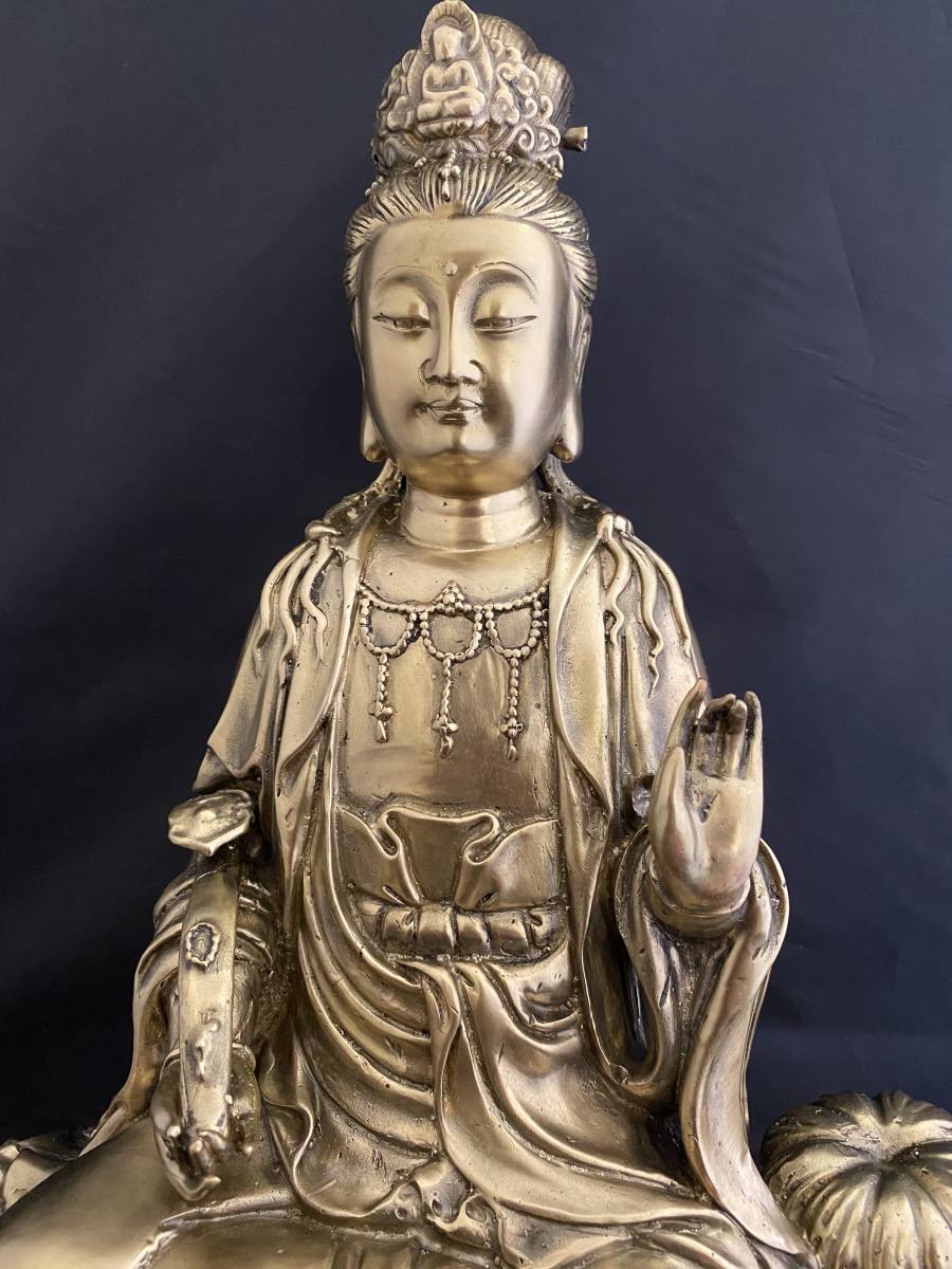 龍 観音 菩薩 真鍮製 仏像 彫刻 置物 開運 風水 骨董 古美術