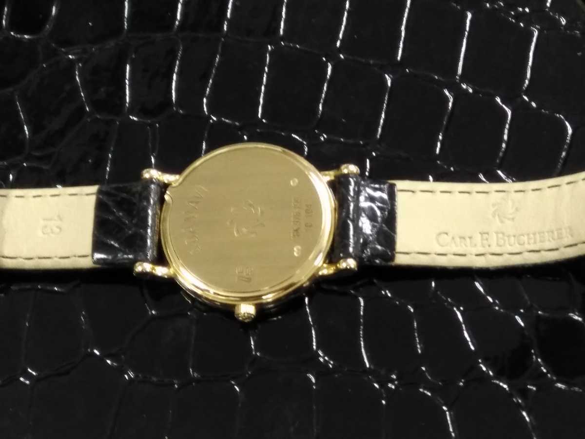  new goods unused regular price approximately 40 ten thousand jpy pure gold clock K18 750 CARL F.BUCHERER Karl F.b spatula lady's original crocodile band Switzerland made 30M waterproof 