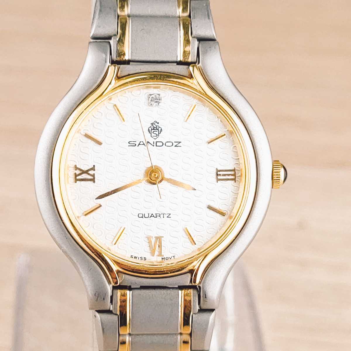sandoz サンドス 腕時計　アナログ クウォーツ スイス製 SL-1007 時計 ヴィンテージ 3針 白文字盤 レディース アクセ アクセサリー_画像1