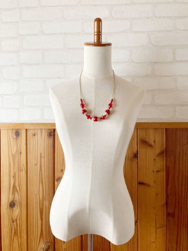 上品 ヴィンテージ ネックレス 赤 アンティーク ペンダント フォーマル ショート red vintage necklace antique accessory pendant F1_画像4