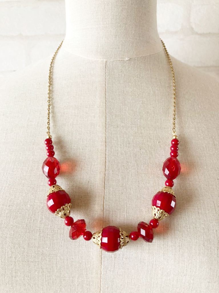 上品 ヴィンテージ ネックレス 赤 アンティーク ペンダント フォーマル ショート red vintage necklace antique accessory pendant F1_画像5