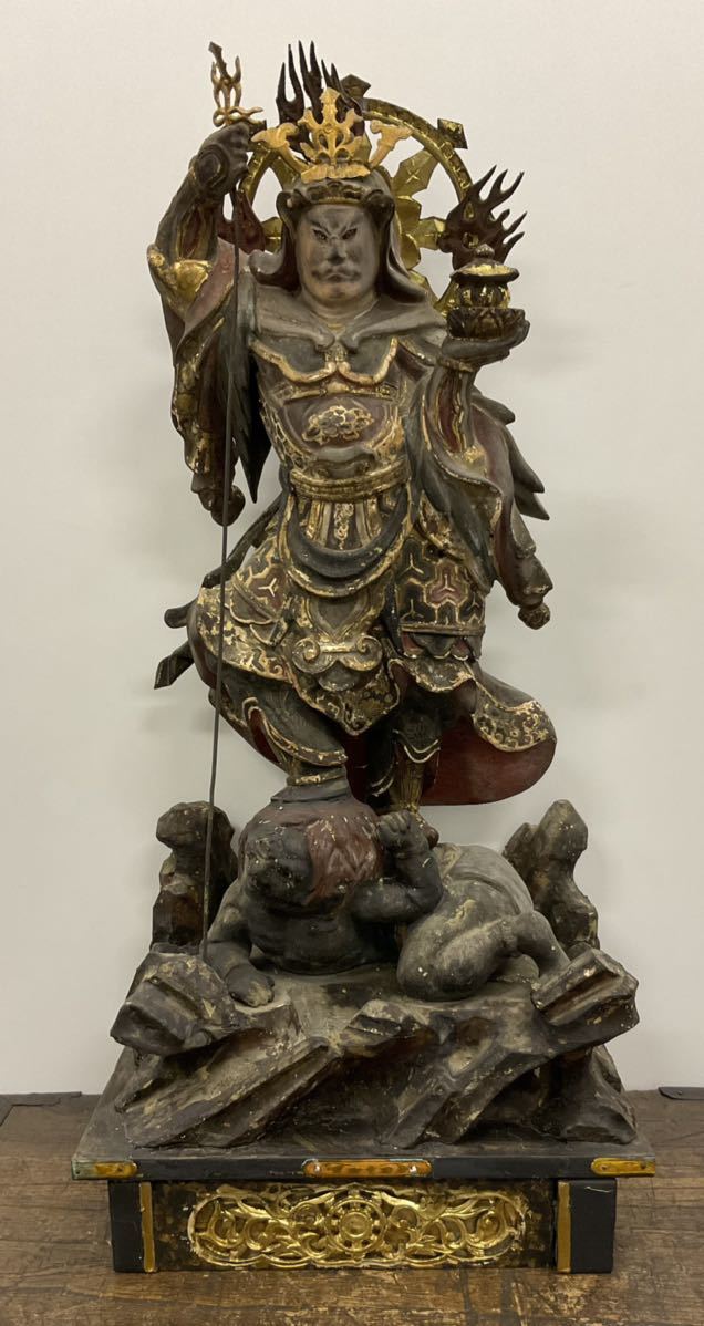 毘沙門天像 室町時代 木彫 玉眼 仏像 立像 仏教美術 古美術 高さ60cm 重量役5kg