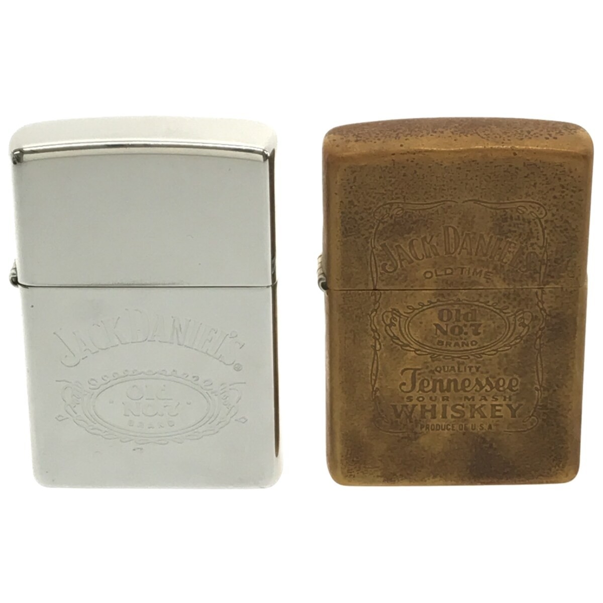 【Zippo 2点まとめ】JACK DANIEL'S OLD No7 WHISKEY ジャック ダニエル 真鍮 ゴールド 1998年 + シルバー 1999年 ウイスキー ジッポー J717_画像3